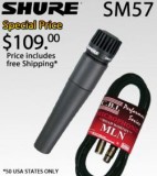 SHURE SM57 LC DYNAMIC VOCAL INSTRUMENT MICROPHONE with 20FT MIC CABLE SPECIAL